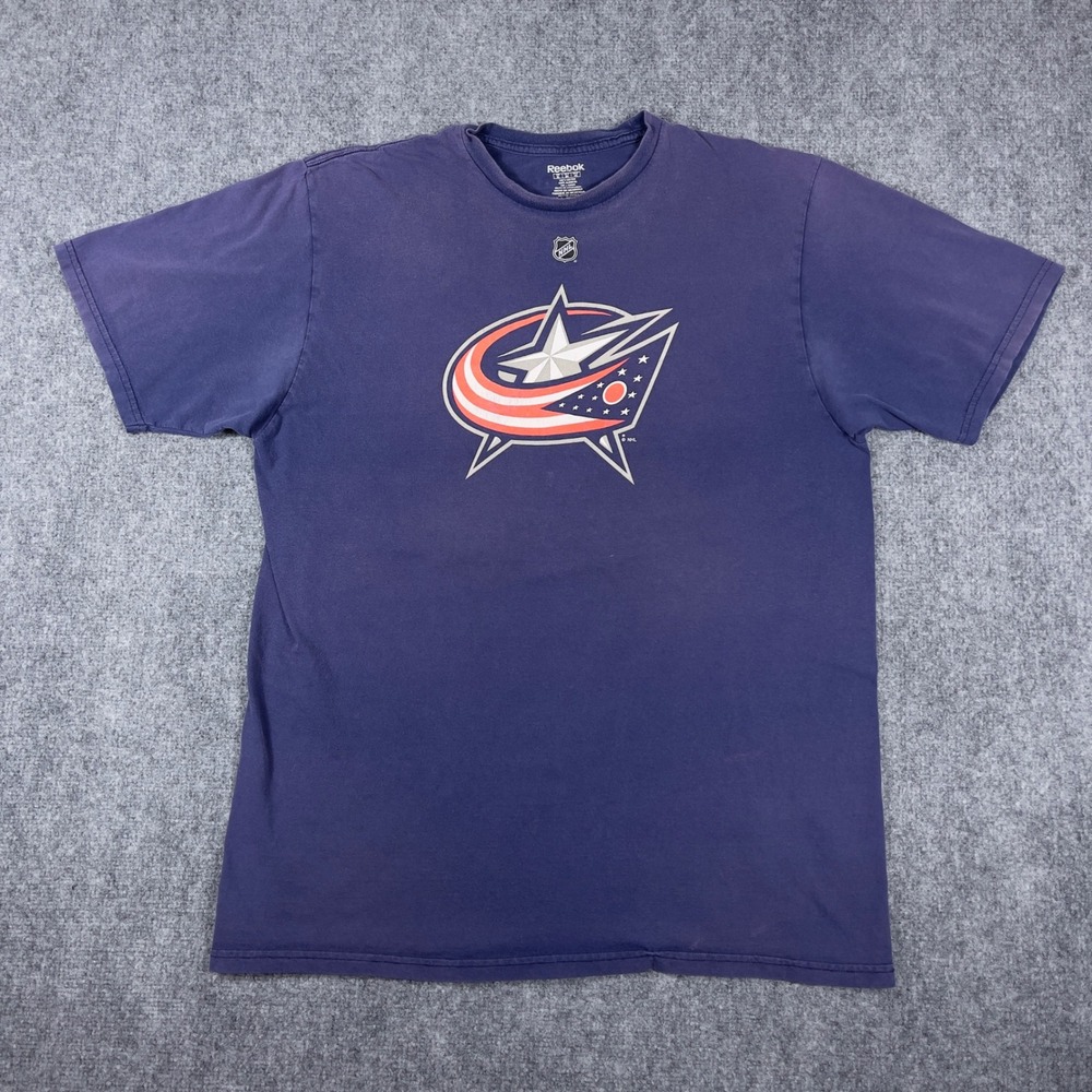 Y2K Reebok Columbus Blue Jackets T-Shirt Mens XL Navy Aucoin 33 Graphic Tee